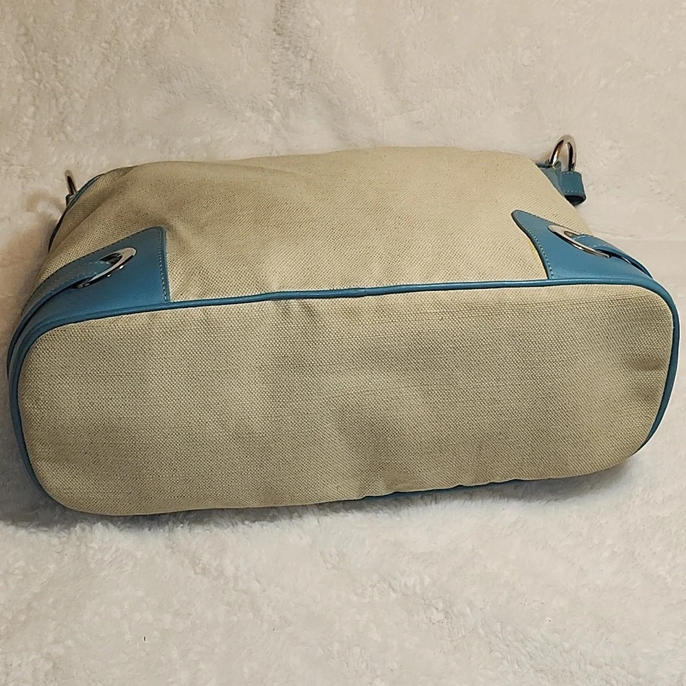 Bally Blue and Cream Canvas/ Leather Hobo Shoulder Bag